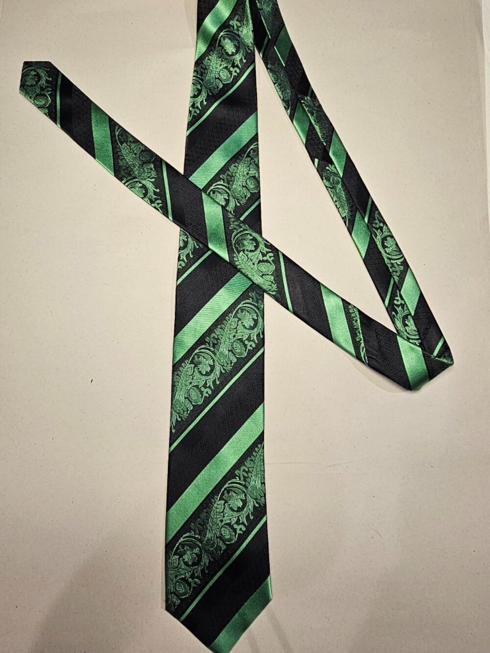 Paul Malone Men's Green Silk Necktie Geometric Paisley Handmade Luxury Formal